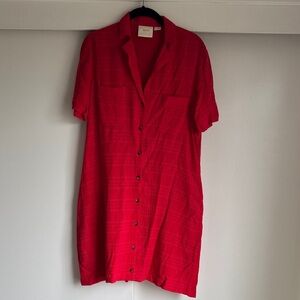Maeve XS Red Button-Up Dress Anthropologie pockets
